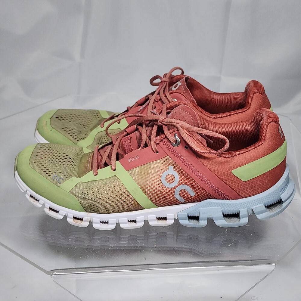 ON CLOUD Cloudflow Women 8.5 Salmon Pink/Lime Green Running Sneakers